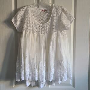 VINTAGE BY NAUDIC White Layered Crochet Lace Babydoll Top Women's Size Medium